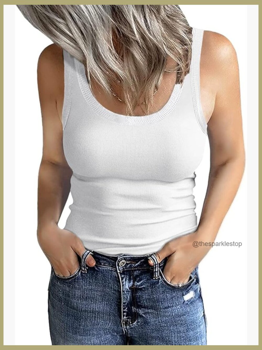 Sleeveless Scoop Neck Ribbed Tank Top Fitted Cami Tee Shirt